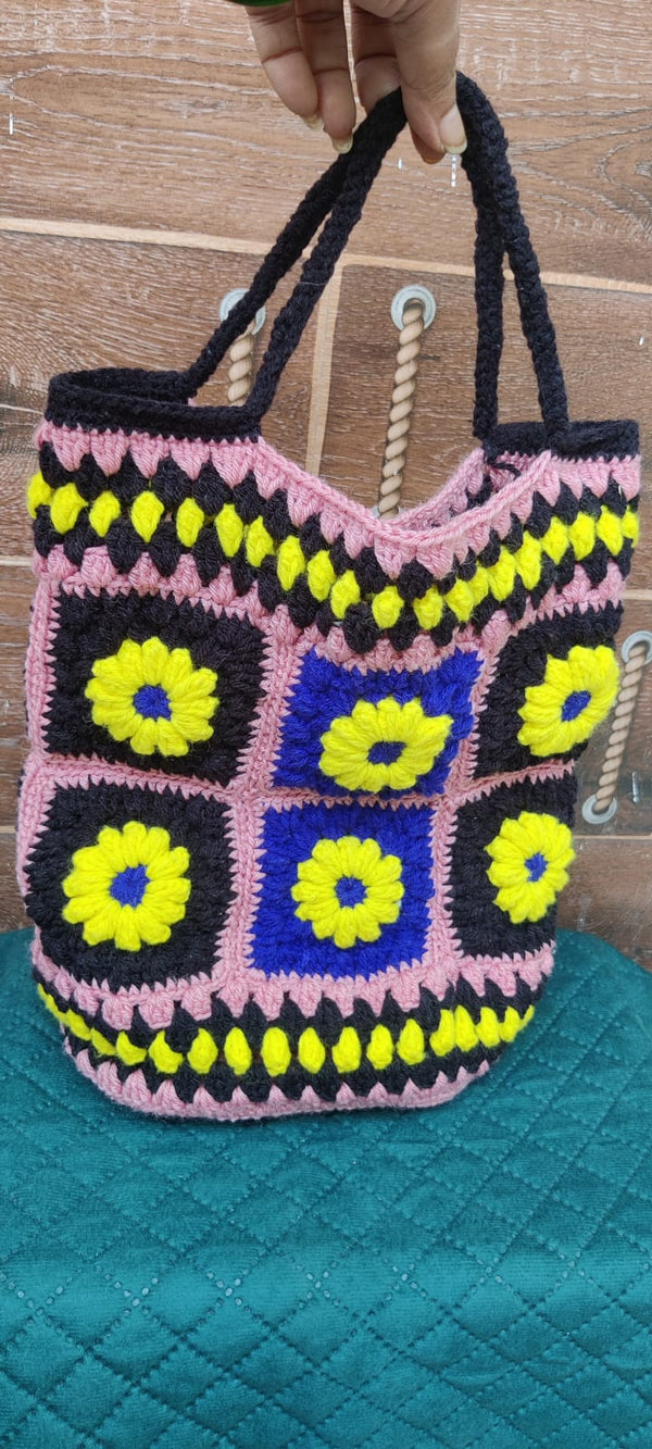 Solura Handmade Crochet Floral Tote Bag – Handcrafted Shoulder Bag for Women | Eco-Friendly & Reusable