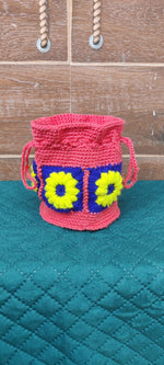 Solura Handmade Crochet Floral Drawstring Utility Pouch for Everyday Storage and Gifting