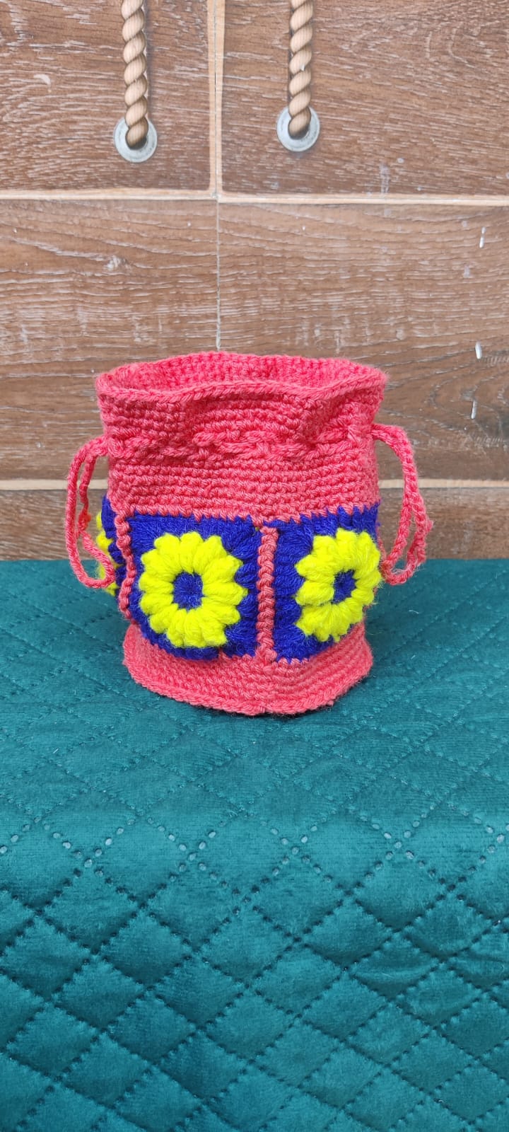 Solura Handmade Crochet Floral Drawstring Utility Pouch for Everyday Storage and Gifting