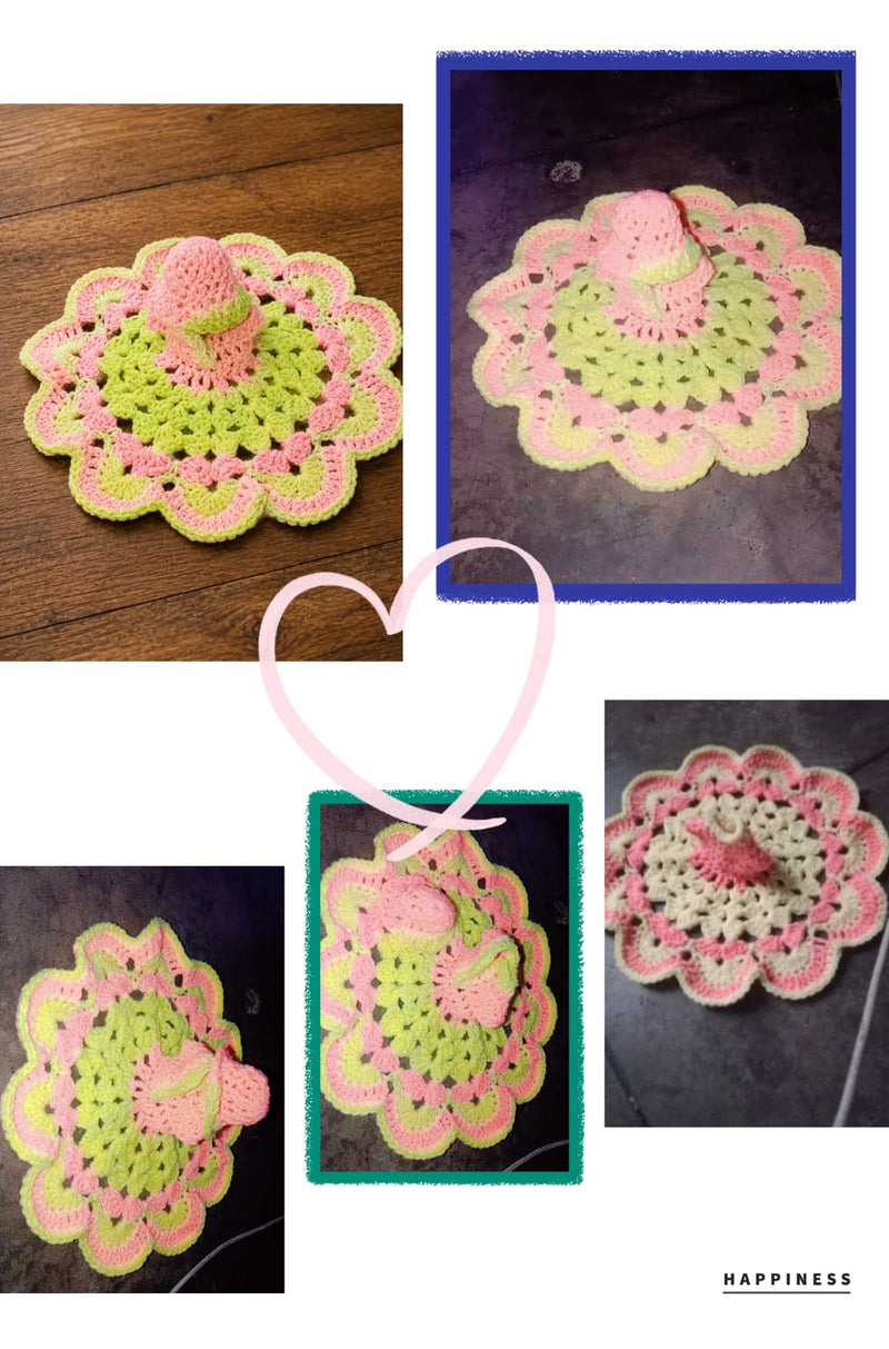 Handmade Crochet Kanha Ji Dress Set – Soft Pink & Lime Green Designer Poshak for Laddu Gopal