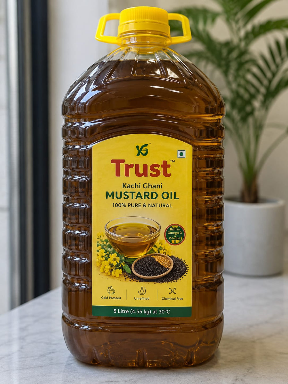 Solura Cold Pressed Kachi Ghani Mustard Oil | 100% Pure & Natural | Unrefined | Chemical-Free | 5 Litre
