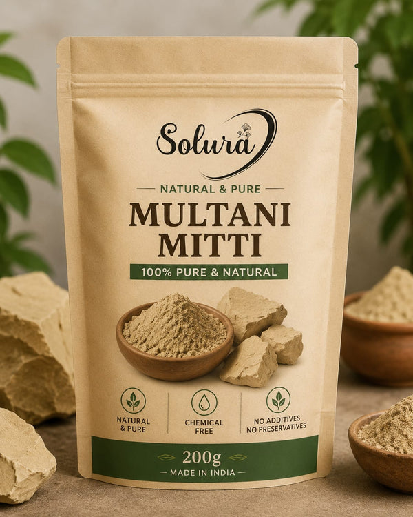 Solura Natural & Pure Multani Mitti Powder | 100% Pure Fuller's Earth | Chemical-Free Face & Body Care | 200g