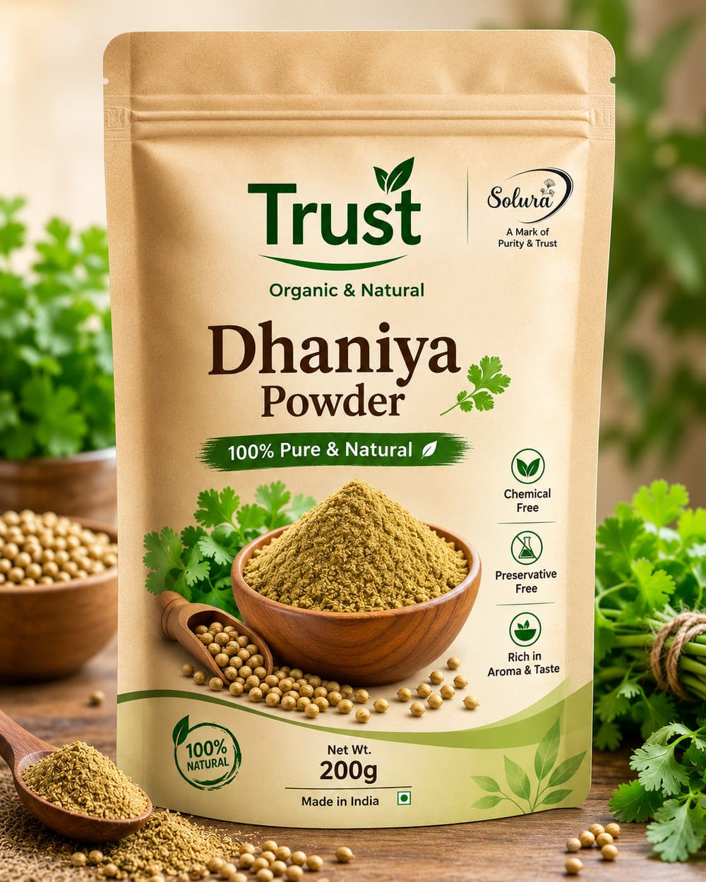 Trust Organic & Natural Dhaniya Powder | 100% Pure Coriander Powder | Freshly Ground | Chemical-Free | 200g