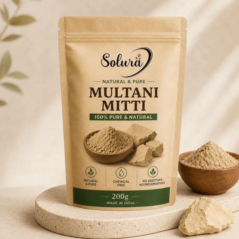 Solura Natural & Pure Multani Mitti Powder | 100% Pure Fuller's Earth | Chemical-Free Face & Body Care | 200g